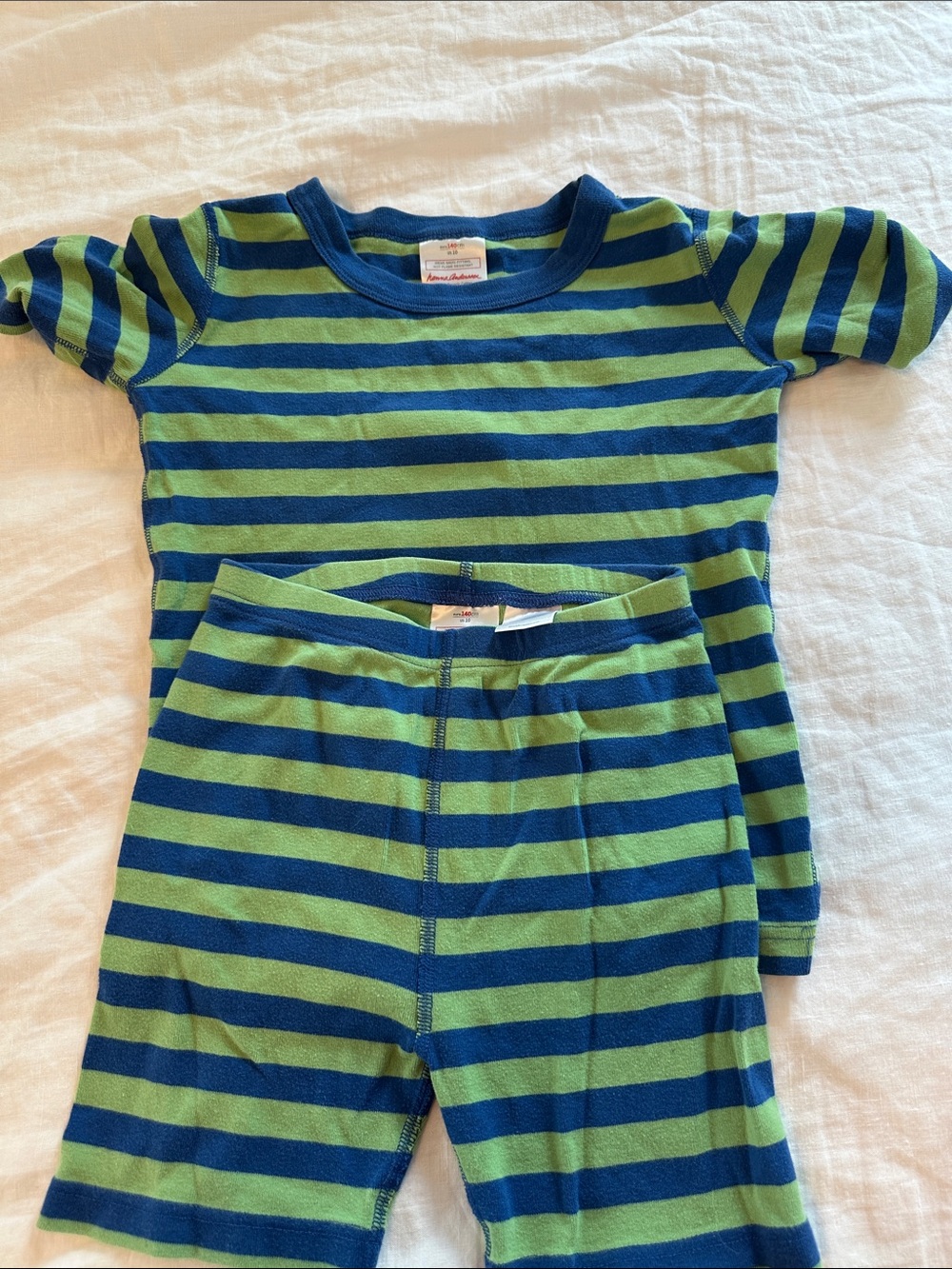 Hanna Andersson Green and Navy Striped Pajama Set